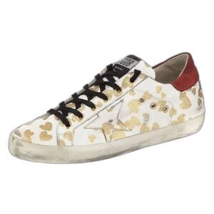 GOLDEN GOOSE Gold Glitter Hearts Burgundy Suede Heel Size 37